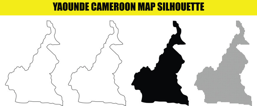 Yaounde cameroon map silhouette vector graphics pack with outline fill and pointillism styles on transparent background.