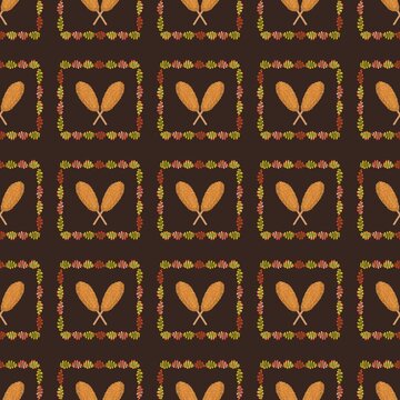 Cute Corn Dog Cross Seamless Pattern with Sauce Drizzle Border Brown Background