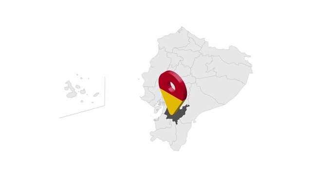 Location Azuay Province on map Ecuador. 3d Azuay Province emblem map marker location pin. Map of Ecuador showing different parts. 4K.  Animated Video