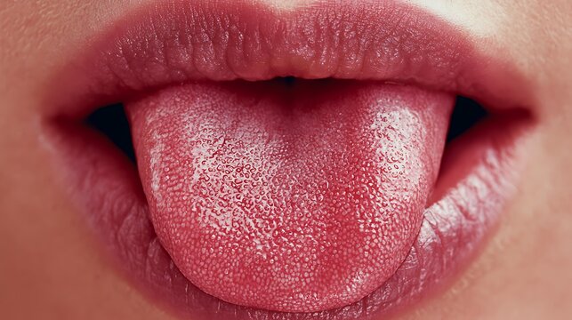 Close-up of a human tongue sticking out of the mouth