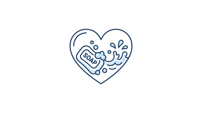 Heart shape with soap and water splash, hygiene and care symbol icon