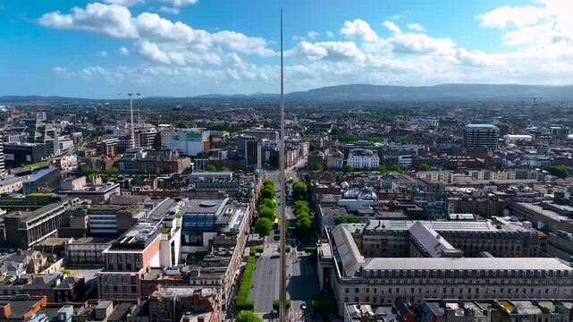 Aerial view of General Post office of Dublin on O'Connell Street, Dublin, Ireland