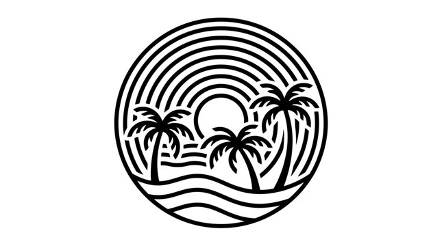 Tropical island landscape with palm trees.