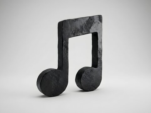 Black music note sculpture with shadow artistic representation of sound and melody.
