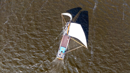 Top view of traditional sailing vessel on an inland lake in Europe © Nataraj