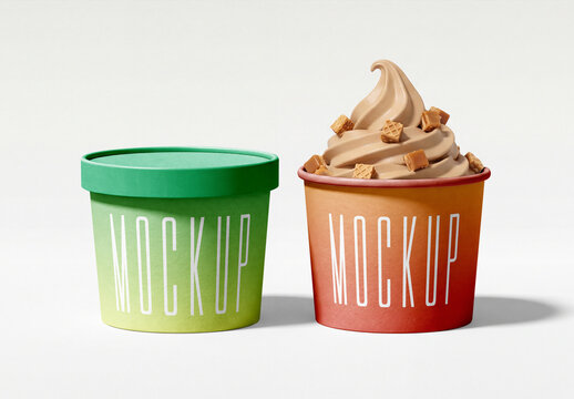 Ice Cream Paper Cup Mockup Set with Closed Lid and Soft Serve