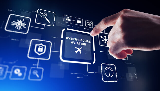 Advanced cyber security systems protecting modern aviation technology and flight navigation systems