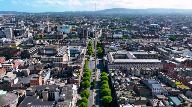 Aerial view of General Post office of Dublin on O'Connell Street, Dublin, Ireland