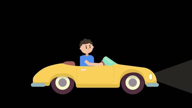 Businessman Driving Yellow Convertible Car Animation | 2D Cartoon Character Road Trip Motion Graphic