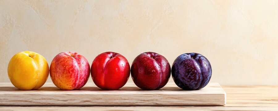 Plum Color Gradient Line With Fresh Stone Fruit Copy Space