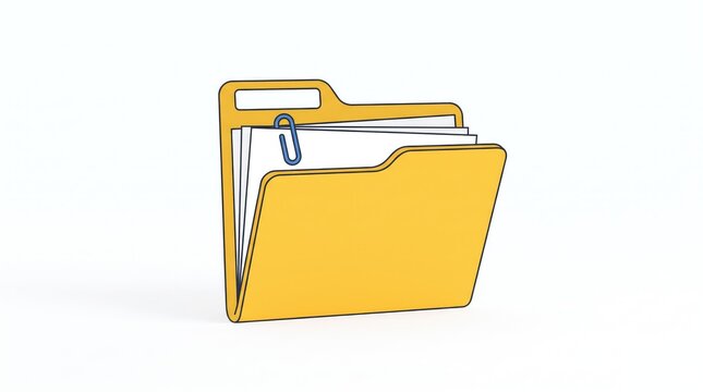 Open yellow folder with blank documents on white background minimalist office concept