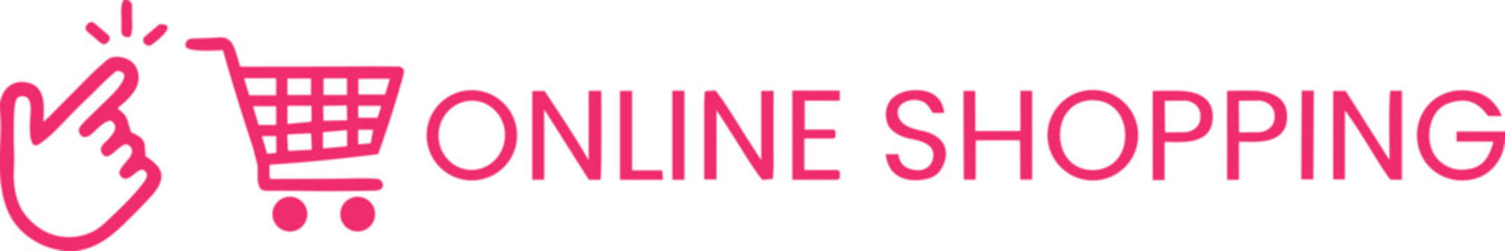 Online shopping concept with pink cursor and cart icon on white background
