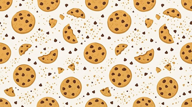 Decorative pattern of delicious chocolate chip cookies on light background
