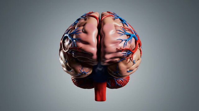 Anatomical Brain Model Showing Blood Vessels and Cerebral Structure in a Realistic Medical Illustration