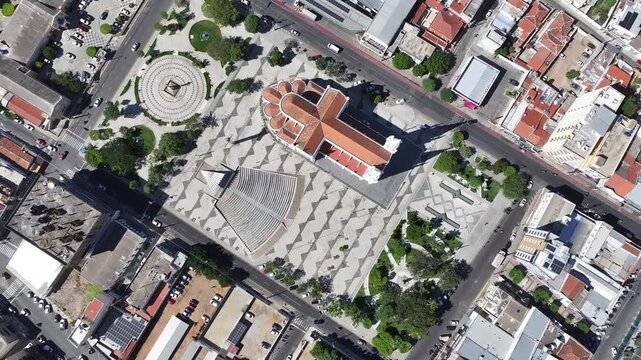 Sagrado Coracao De Jesus Cathedral In Petrolina Pernambuco Brazil. Aerial View Of Church Building Dominating The Skyline. Landmark Town. Downtown Cityscape. Petrolina Pernambuco.