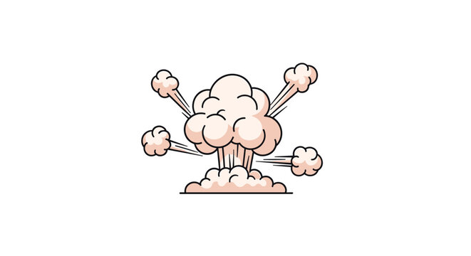 Detailed cartoon bomb explosion cloud with flying debris and smoke rings, isolated on a white background.