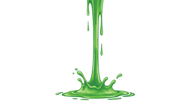 Liquid green slime pouring from above and splashing onto the ground, creating a sticky puddle with drops in pixel art style.