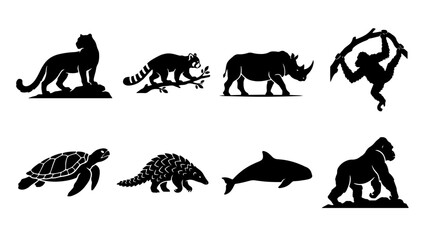 Fototapeta premium Endangered Animal Silhouette Icon Set