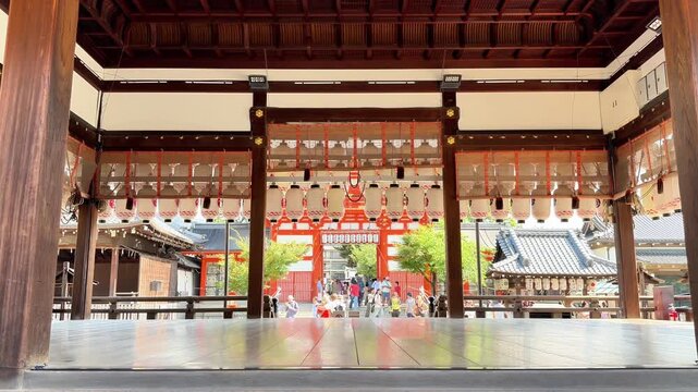 Open Wooden Pavilion Interior at a Traditional Japanese Shrine