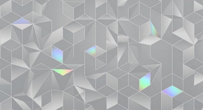Abstract geometric gray background with colorful iridescent polygon facets