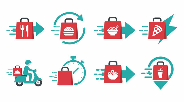 Food delivery tracking and order status icon set
