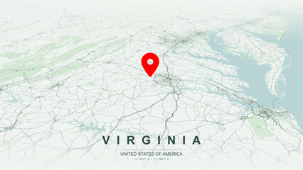Modern minimalist vector map of Virginia. High-quality scalable illustration of Virginia state geographic boundaries, Chesapeake Bay and Atlantic coastline networks for posters design. © AliRza