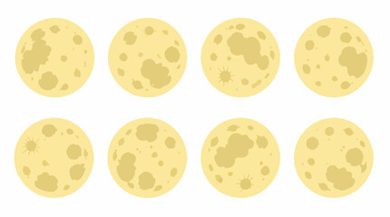 Set of yellow full moon phases on white background. © intania