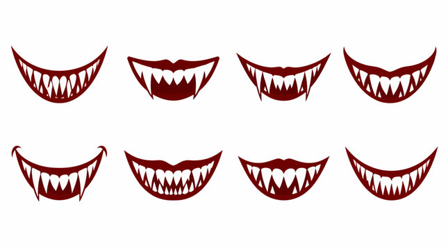 Scary vampire mouth and sharp teeth design elements.