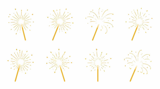 Gold sparkling firework sparklers on sticks set