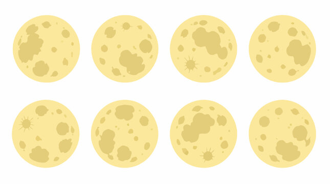 Set of yellow full moon phases on white background.