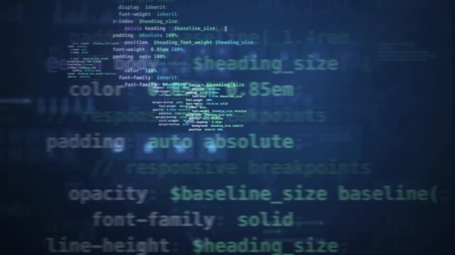 Programming code and syntax scrolling on a dark screen coding technology background loop
