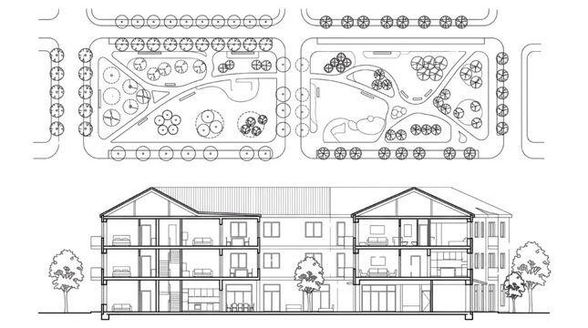 Architectural Condo Site Plan Park Building Section CAD Block