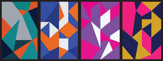 Fototapeta premium Geometric triangle polygon patterns in bright vivid colors for modern art posters.