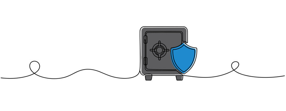Safe vault protected by shield above continuous line. no editable strokes
