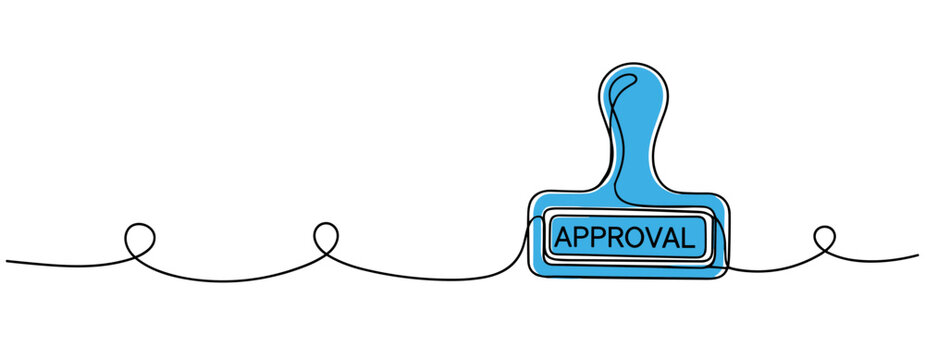 Approval stamp pressing on continuous line background. no editable strokes