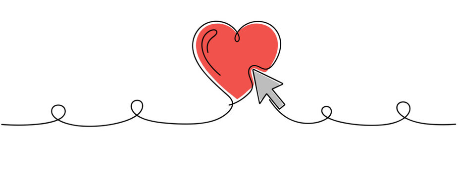 Heart icon clicked by cursor on continuous line background. no editable strokes