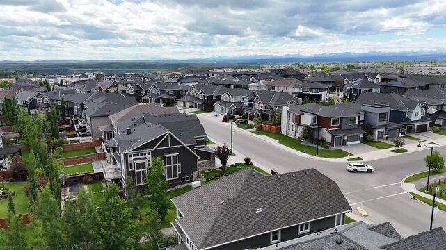 Aerial view of suburban homes in a north american city. 