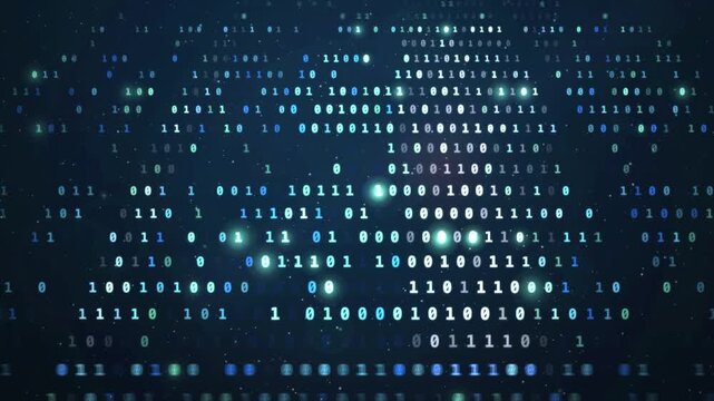 Blue binary code data stream ones and zeros technology background loop