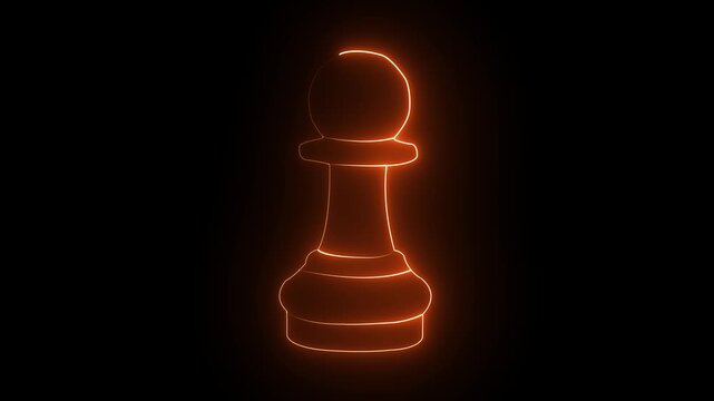 Glowing neon red pawn chess piece on black background