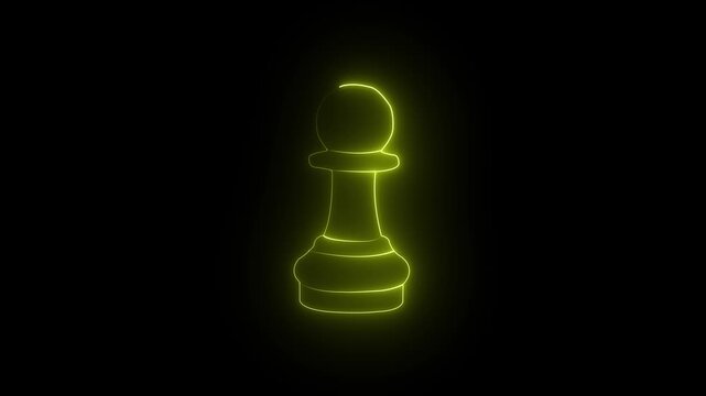 Glowing neon yellow pawn chess piece on black background