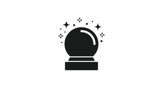 Crystal ball silhouette with sparkles on a white background