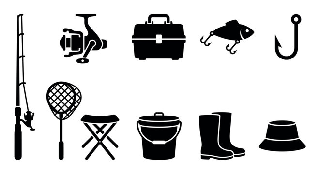 Comprehensive collection of essential fishing equipment, including rod, reel, tackle box, lures, and other angling supplies for outdoor enthusiasts.