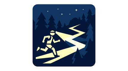 Night Trail Runner with Headlamp in Forest