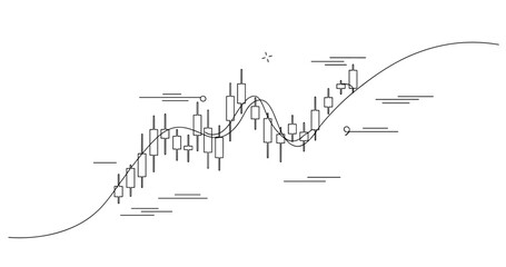 Obraz premium Minimalist candlestick graph with trend line for financial analysis. None editable stroke
