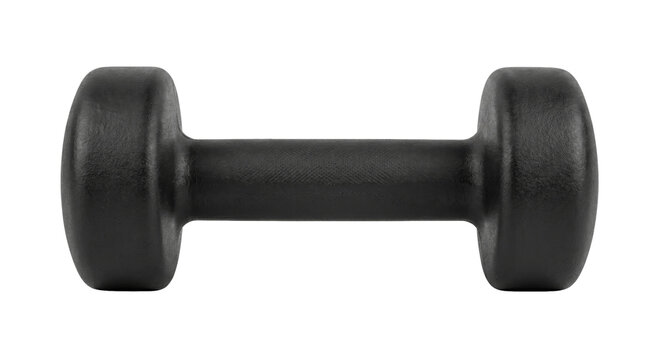 Single black dumbbell isolated on a clean white background for fitness