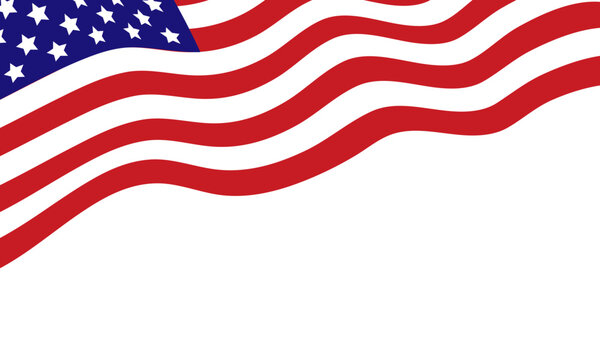 American flag corner banner with wide copy space on white background. Patriotic layout for holiday and event. Flat style. Vector illustration