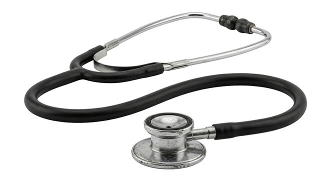 Classic black stethoscope with chrome accents on a white background