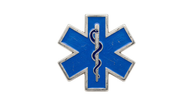 Star of Life medical symbol emblem with caduceus on blue background