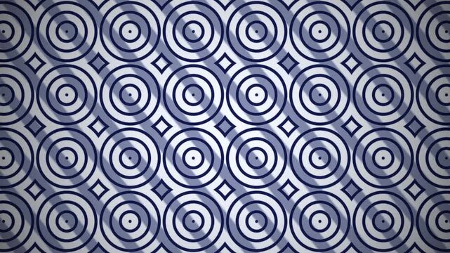 Geometric pattern of circles and squares in navy blue and white