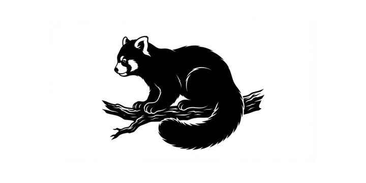 Red Panda on Tree Branch Black Silhouette Vector Illustration